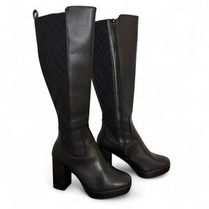 NWOT Size 9 Knee High Mia Elisenda Black Block Heel High Boots Quilted Design